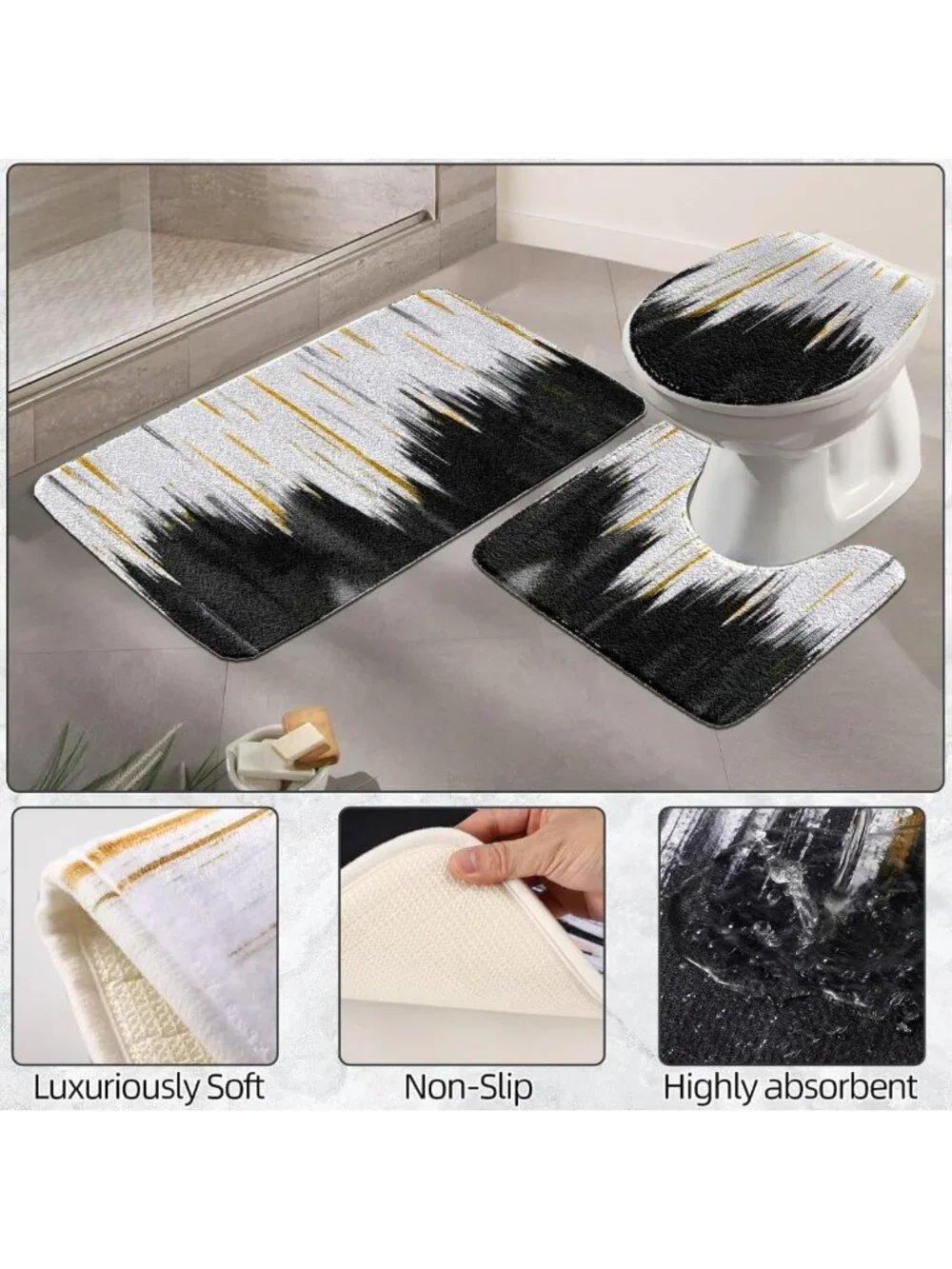 Stylish 24PCS Black Bathroom Accessories Set with Shower Curtain, Rugs & More